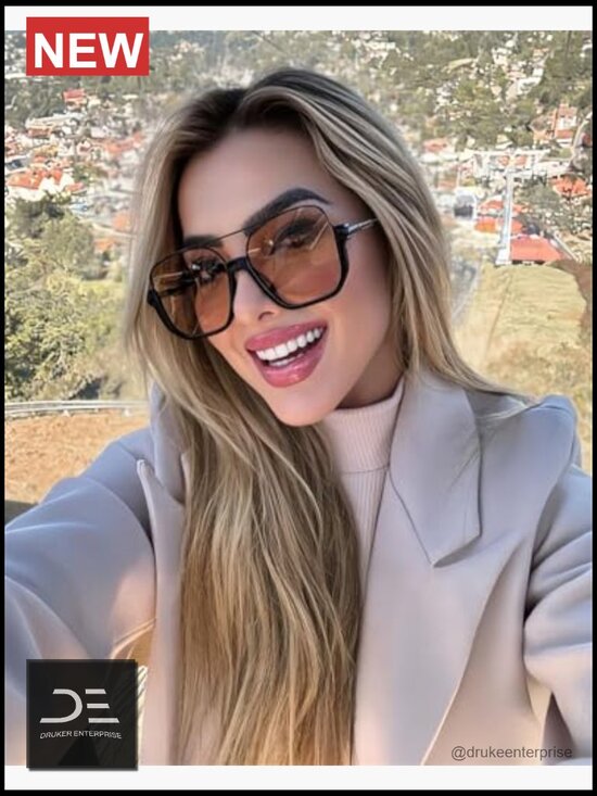 Oversized Aviator Sunglasses Metal Frame Square Double Bridge 70s Retro main image 7